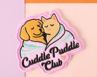 Cuddle Puddle Club Patch: Dog and Cat Embroidered Iron-On