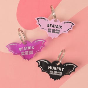 Bat Personalized Pet Tag, Goth Style, Creepy pup, Halloween Cat and Dog ID Tag