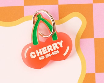 Cherry Personalized Acrylic Pet Cat & Dog ID Tag, Custom Name Keychain