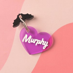 Lucy Heart personalisierte Haustiermarke, Hunde und Katzenmarke Transparent Purple
