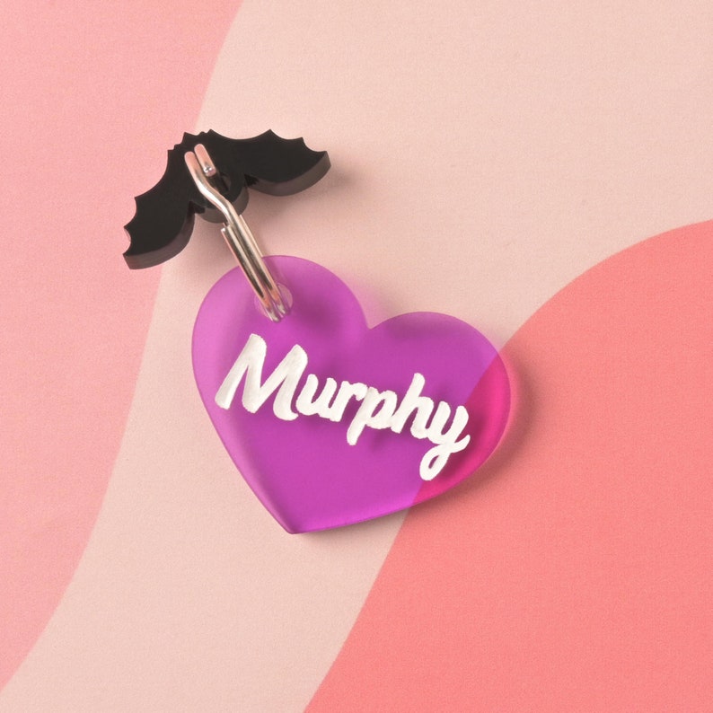 Lucy Heart Personalized Pet Tag, Cat and Dog ID Tag Transparent Purple