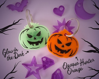 Etiqueta de identificação personalizada para animais de estimação com abóbora de Halloween, para cães ou gatos. Tema assustador, perfeito para o outono.