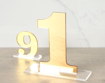 Gold Table Numbers in Classic Clarendon Font for Wedding Reception Decor and Events