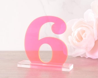 Fluorescent Pink Table Numbers: Modern Wedding Reception Decor