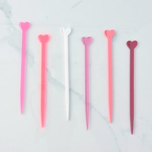 Heart Stir Sticks for Wedding and Bachelorette Parties Set of 6 in shades of pink Bridal Shower Decor and Valentine's Day Cocktails image 8