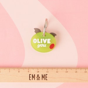 Olive you, Olive Personalized Pet Tag, for the pet that likes a dirty martini, ID for Cats and Dogs, Pet Olive garnish image 4