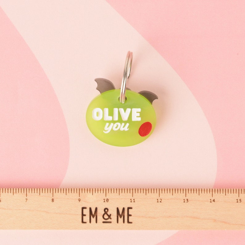 Olive you, Olive Personalized Pet Tag, for the pet that likes a dirty martini, ID for Cats and Dogs, Pet Olive garnish image 4