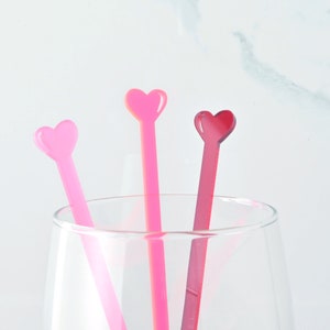 Heart Stir Sticks for Wedding and Bachelorette Parties Set of 6 in shades of pink Bridal Shower Decor and Valentine's Day Cocktails image 7