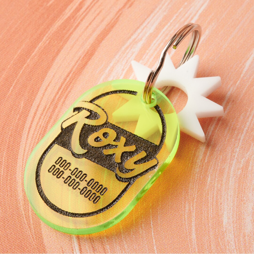 Looking fresh oval personalized pet tag retro flair cat and dog id