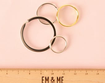 Round Split Key Rings: Silver or Gold Connectors, Set of 3