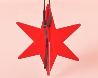 Chicago Star Ornament, Red Star Acrylic, Minimal Simple Christmas Decor