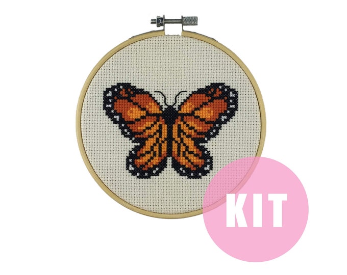 Monarch Butterfly Cross Stitch Kit, DIY Cross Stitch, Modern Cross