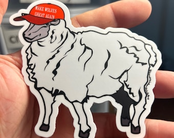 Red hat Sheep die cut vinyl sticker ~ Item #104