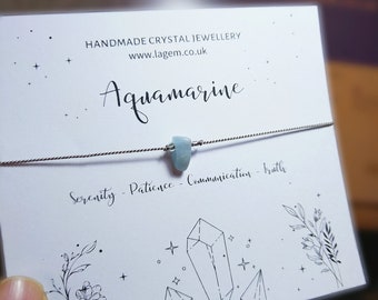 Aquamarine Bracelet - Custom Jewellery - Minimalist Silk Cord Bracelet - Dainty Jewellery - Personalised Gift - Birthstone Jewellery