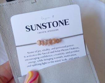 Pulsera de cristal de piedra solar, alegría, vitalidad y poder, joyería de piedras preciosas en bruto, regalo de cumpleaños para mujeres, joyería de piedra natal para aniversario.