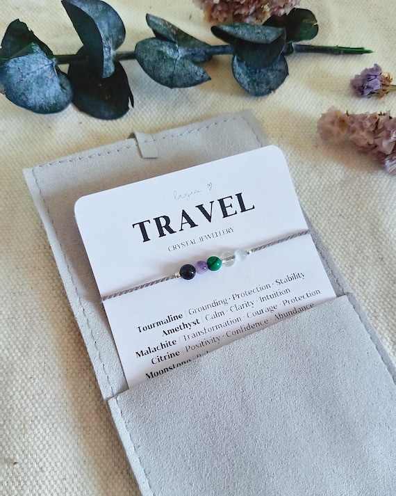 Travel Crystal Bracelet, Protection Gift, Travelling Adventure Gift Jewellery, Boho Summer Accessories, Minimalist Silk Jewellery