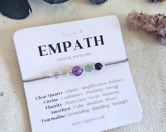 Pulsera de cristal para personas empáticas, regalo de protección del aura, delicada pulsera de cordón de seda para personas empáticas, regalo de piedras preciosas curativas, accesorios de verano para ella.