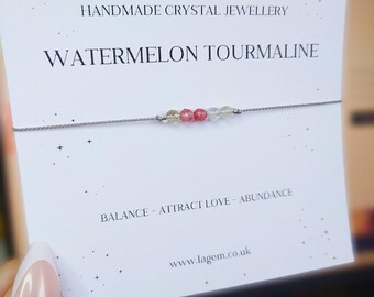 Dainty Watermelon Tourmaline Bracelet | Protection Crystals Jewellery Gif | Attract Love Gemstone | Women Accessories Pink Crystal Gift Love