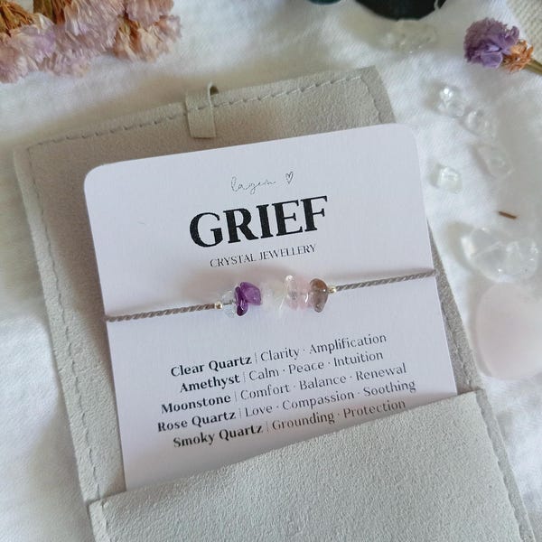 Grief & Loss Crystal Bracelet, Bereavement Necklace, Condolence Gift for Loss of Loved One, Heart Healing Comfort Support Crystals Gift