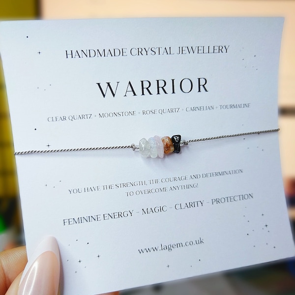 Warrior Bracelet Gift | Thinking of You Gift | Strength Courage Jewellery Crystals | Dainty Silk Cord Bracelet | Self-love Support Gift |