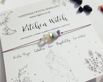 Kitchen Witch Crystal Bracelet Gift | Chef Gift | Best Cook Homemaker Halloween Gift | Witchy Accessories | Alternative Crystal Gift