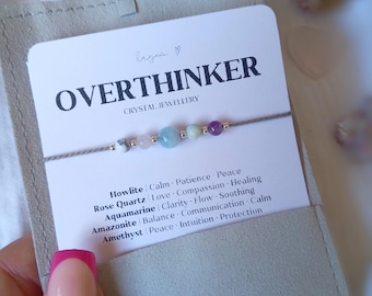 Pulsera de cristal para personas que piensan demasiado, pulsera relajante para aliviar la ansiedad, regalo minimalista de cristal con cordón de seda para mamá, regalo de joyería con piedras preciosas para ella.