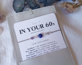 Pulsera de cristal para regalar en tus 60, pulsera de cumpleaños número 60, regalo de joyería con piedras preciosas para mamá, regalo de cumpleaños para la esposa que apoya a las mujeres