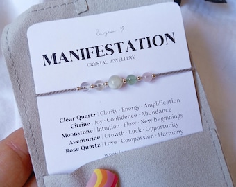 Pulsera de cristal para la manifestación, pulsera para atraer dinero, joyería de la ley de la atracción, regalo de piedras preciosas para la abundancia y el éxito, regalo para un nuevo comienzo