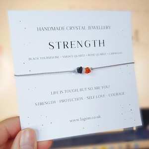 Strength Bracelet | Thinking of You Gift | Courage Jewellery Crystals | Dainty Silk Cord Bracelet | Self-love Support Gift |