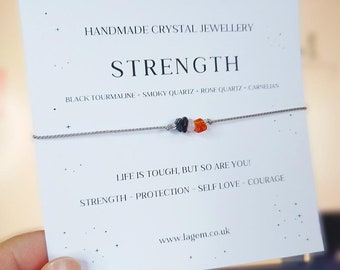 Strength Bracelet | Thinking of You Gift | Courage Jewellery Crystals | Dainty Silk Cord Bracelet | Self-love Support Gift |