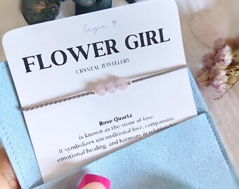 Pulsera de cristal para niña de las flores, joyería nupcial de cuarzo rosa, delicada pulsera de piedras preciosas, regalo para niña de las flores, delicada joyería de cristal