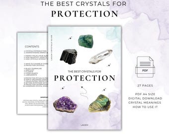Los mejores cristales para la protección, guía de cristales para principiantes en PDF, significados de los cristales y cómo usarlos, tabla de sanación con cristales imprimible en PDF, regalo de yoga
