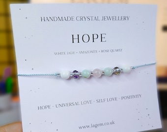 Hope Friendship Love Crystals Bracelet Gift | Rose Quartz Women Accessories Minimalist Gemstones Silk Cord Bracelet | Positivity Gift