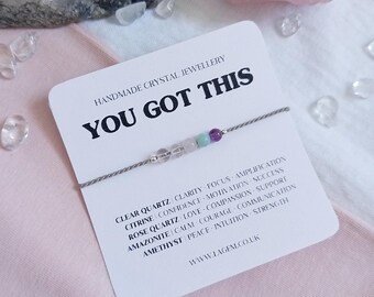You Got This Crystal Bracelet | Positive Energy Healing Bracelet | Mental Health Support Gift | Encouragement Jewelry for Anxiety