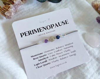 Pulsera de cristal para la perimenopausia, piedra lunar, cuarzo rosa y amatista, regalo para mujeres, joyería relajante para el equilibrio hormonal, regalo de piedras preciosas