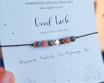 Good Luck Crystal Bracelet | Happiness Crystals | Exam Gift | Women Accessories | Minimalist Jewellery | Sunstone Bracelet | Labradorite