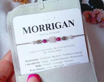 Morrigan Crystal Bracelet, Celtic Goddess Jewelry, Witchy Bracelet for Women, Warrior Woman Gift, Feminine Power Jewelry, Mystic Gemstones