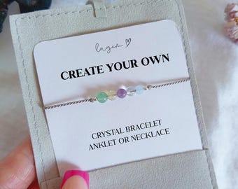 Crea tu propia pulsera de cristal de 4 mm, pulsera de piedras preciosas personalizada en cordón de seda, joyería minimalista curativa, regalo para ella, pulsera de piedra natal.