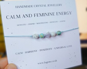 Calm and Feminine Energy Crystal Bracelet | Positivity Jewellery | Minimalist Intention Bracelet | Balance Crystal Gift | Intention Crystals