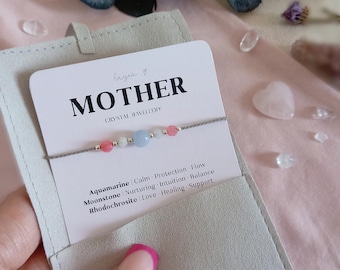 Pulsera de cristal para madre, regalo minimalista para futura mamá, regalo de plata de ley para apoyar la maternidad, regalo para mamá, regalo del Día de la Madre