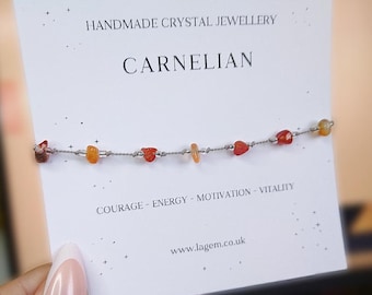 Carnelian Crystal Bracelet | Custom Dainty Silk Cord Bracelet | Gemstone Jewellery | Minimalist Gift | Women Accessories | Yoga Gift |