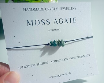 Moss Agate Minimalist Bracelet  | Natural Stone Dainty Bracelet | Delicate Spiritual Protection Gift | New Beginnings | New friendship Wish