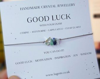 Good luck with your Exams Bracelet GCSE Student Gift Intention Bracelet Good luck Crystals Dainty Jewellery UK Exams Gift Jewellery UK