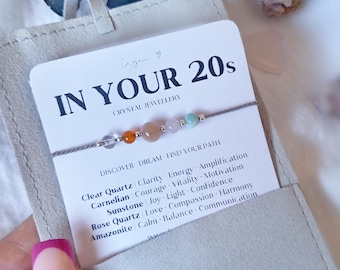 Pulsera de cristal para los 20, pulsera de cumpleaños número 20, regalo de joyería con piedras preciosas para ella, joyería de apoyo para mujeres, collar de regalo para hija