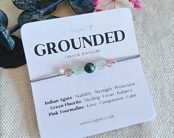 Pulsera de protección y conexión a tierra, joyería de equilibrio con ágata india, fluorita y turmalina, pulsera de calma y equilibrio para aliviar el estrés, regalo para ella.
