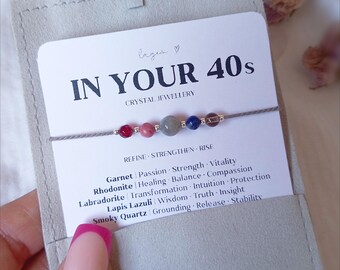 Pulsera de cristal para regalar en tus 40, pulsera de cumpleaños número 40, regalo de joyería con piedras preciosas para ella, joyería de apoyo para mujeres, collar de regalo para esposa
