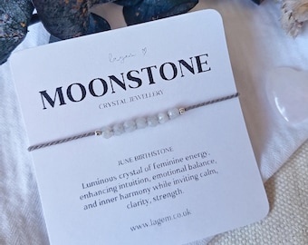 Pulsera de piedra lunar, pulsera de cristal "Nuevos Comienzos", collar de seda "Nuevo Capítulo", delicado regalo de joyería de plata esterlina con piedras preciosas para ella.