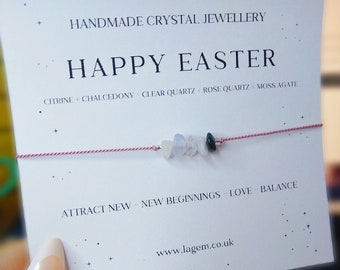 Happy Easter Crystal Bracelet | Minimalist Gift | Spring Women accessories | Gemstone mix Jewellery | Dainty Silk Bracelet