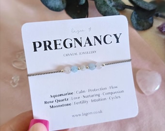 Pulsera de cristal para el embarazo, regalo minimalista para futuras mamás, joyería de plata de ley para apoyar el embarazo, regalo para futuras mamás.