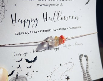 Happy Halloween Crystal Bracelet Gift | Witchy Accessories | Halloween Gift | Witch Essentials | Spirituality Jewellery UK | Intention